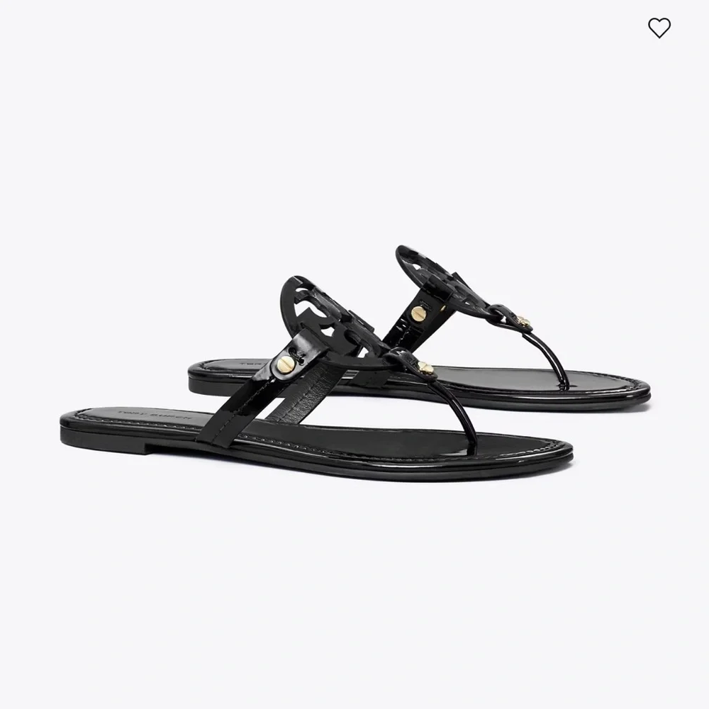 Tory Burch Black Leather Sandals with Medallion - Picture 2 of 6